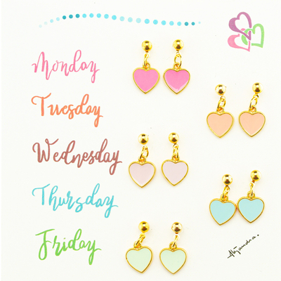 Gold plated dangle earrings, 'Weekly Hearts' (5 pairs) - Handmade Mexican Gold Plated Dangle Earrings Collection
