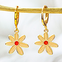 Gold plated dangle earrings, 'Blooming Flowers' - Handmade Floral Gold Plate Dangle Earrings from Mexico