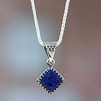 Lapis lazuli pendant necklace, 'Lapis Rhombus'