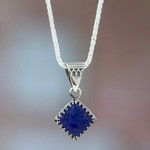 Lapis lazuli pendant necklace, 'Lapis Rhombus' - Artisan Crafted Lapis Lazuli Pendant Necklace from Mexico