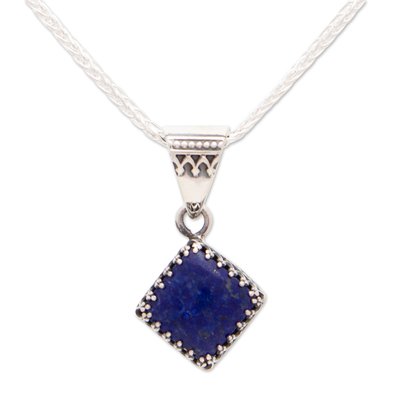 Lapis lazuli pendant necklace, 'Lapis Rhombus' - Artisan Crafted Lapis Lazuli Pendant Necklace from Mexico