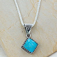 Natural turquoise pendant necklace, 'Turquoise Rhombus' - Handmade Natural Turquoise Pendant Necklace from Mexico