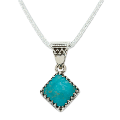 Natural turquoise pendant necklace, 'Turquoise Rhombus' - Handmade Natural Turquoise Pendant Necklace from Mexico