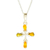Amber pendant necklace, 'Cross of Courage' - 925 Sterling Silver Amber Cross Pendant Necklace from Mexico