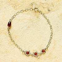 Sterling silver and amber link bracelet, 'Amber and Stars' - 925 Sterling Silver and Amber Link Bracelet with Stars