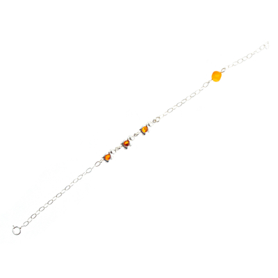 Sterling silver and amber link bracelet, 'Amber and Elephants' - 925 Sterling Silver and Amber Link Bracelet with Elephants