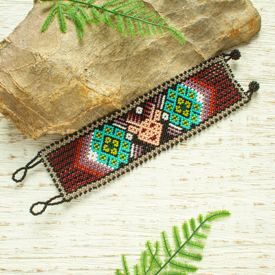 Beaded wristband bracelet, 'Deer Totem' - Multicolored Beaded Bracelet from Mexico