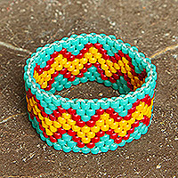 Beaded band ring, 'Bright Waves' - Wide Multicolored Beaded Band Ring