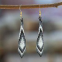 Beaded dangle earrings, 'Graceful Feathers' - Geometric Beaded Dangle Earrings Handcrafted in Mexico