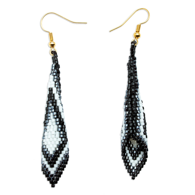 Beaded dangle earrings, 'Graceful Feathers' - Geometric Beaded Dangle Earrings Handcrafted in Mexico