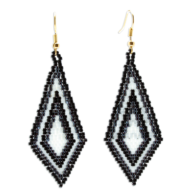 Beaded dangle earrings, 'Graceful Diamond' - Diamond Shaped Beaded Dangle Earrings Handcrafted in Mexico