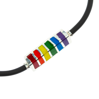 Enameled sterling silver pendant bracelet, 'Pride of Mexico' - Sterling Silver Pendant Bracelet with Enameled Rainbow