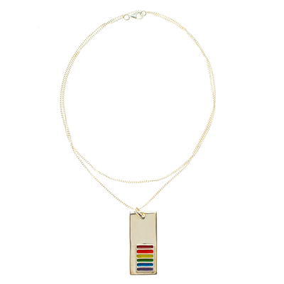 Enameled sterling silver pendant necklace, 'Flag of Pride' - Rainbow-Enameled Sterling Silver Pendant Necklace