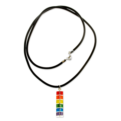Enameled sterling silver pendant necklace, 'Pride of Mexico' - Unisex Enameled Sterling Silver Pride Necklace