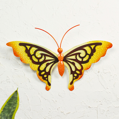 arte de la pared de acero - Arte de pared de acero con temática de mariposa amarilla hecho a mano en México