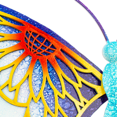 Steel wall art, 'Multicolour Butterfly' - Handcrafted Multicolour Steel Wall Art from Mexico