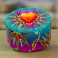 Papier mache jewelry box, 'Orange Heart' - Papier Mache Heart Jewelry Box Made with Recycled Cardboard