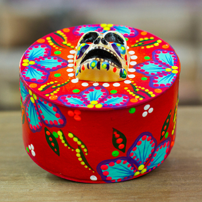 Papier mache jewellery box, 'Skull in Red' - Papier Mache Skull jewellery Box Made with Recycled Cardboard