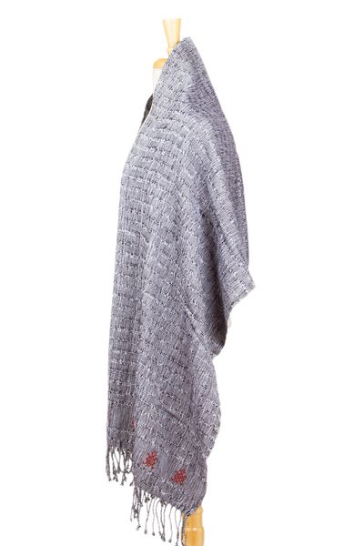 Cotton shawl, 'Turtle Charm' - Mexican 100% Cotton Hand-woven Shawl with Turtle Pattern