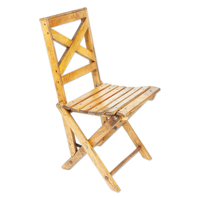 Handcrafted Oak Wood Folding Chair from Mexico