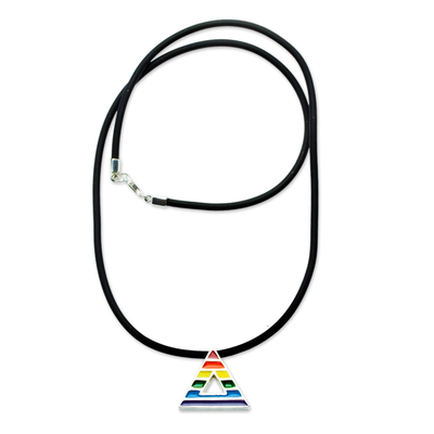 Sterling silver pendant necklace, 'Rainbow Pride Triangle' - Unisex Sterling Silver LGBTQ+ Themed Pendant Necklace