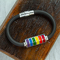 Sterling silver pendant bracelet, 'Rainbow Pride' - Unisex Sterling Silver LGBTQ-themed Bracelet