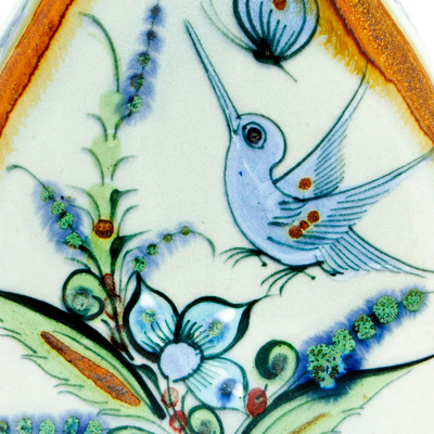 Jarrón de cerámica, 'Delta Nature' - Jarrón de cerámica floral pintado a mano de México