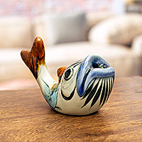 Keramik-Stifthalter, „Handy Fish“ – Keramik-Fisch-Stifthalter, handbemalt in Mexiko
