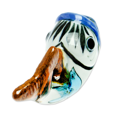Ceramic pencil holder, 'Handy Fish' - Ceramic Fish Pencil Holder Hand-Painted in Mexico