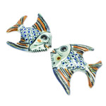 Ceramic wall decorations, 'Marine Meeting' (pair) - Ceramic Fish Wall Decorations Hand-Painted in Mexico (Pair)