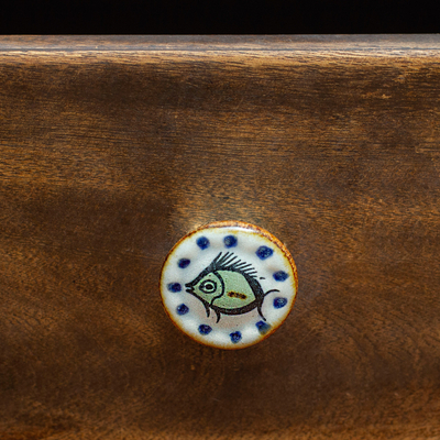 Tiradores de cerámica, (juego de 4) - Juego de 4 perillas de cerámica con temática de peces pintadas a mano en México