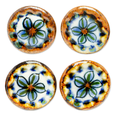 Tiradores de cerámica, (juego de 4) - Juego de 4 Perillas de Cerámica con Tema Floral Pintadas a Mano en México