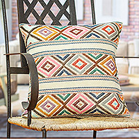 Cotton cushion cover, 'Festive Autumn' - Hand Loomed Cotton Cushion Cover with Geometric Pattern
