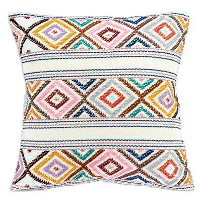 Cotton cushion cover, 'Festive Summer' - Hand Loomed Cotton Cushion Cover with Geometric Pattern