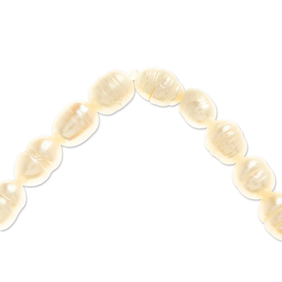 Cultured pearl and amber beaded stretch bracelet, 'Pearly Courage' - Cultured Pearl Beaded Stretch Bracelet with Amber Stones