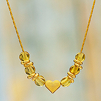 Gold-plated amber pendant necklace, 'Courage Beads' - 14k Gold-Plated Pendant Necklace with Amber Beads