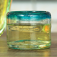 Recycled glass shot glass, 'Crystalline Pond' - Handblown Shot Glass Made from Recycled Glass in Mexico