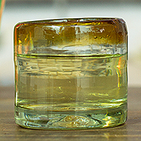 Handblown shot glass, 'Honey Light' - Mexican Handblown Shot Glass Made from Recycled Glass