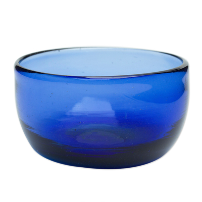 Recycled glass bowl, 'Vivacious in Blue' - Mexican Handblown Sapphire Bowl Made from Recycled Glass