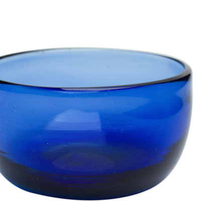 Recycled glass bowl, 'Vivacious in Blue' - Mexican Handblown Sapphire Bowl Made from Recycled Glass