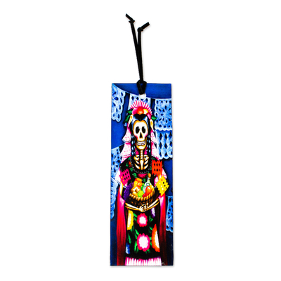 Decoupage bookmark, 'Catrina' - Mexican Traditional Catrina-themed Decoupage Bookmark