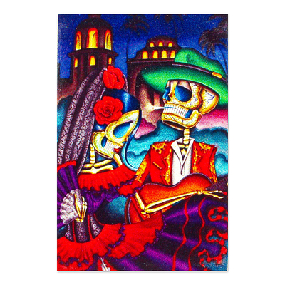 Decoupage wood magnet, 'Colorful Underworld' - Mexican Wood Magnet with Day of the Death Decoupage