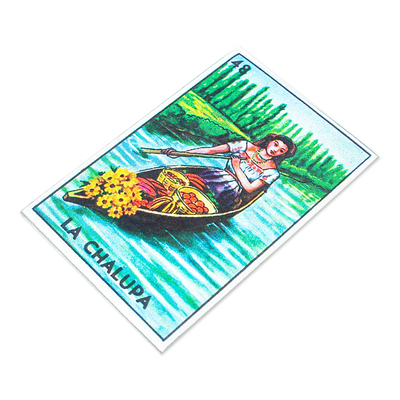 Decoupage wood magnet, 'Mexican Rivers' - Mexican Decoupage Wood Magnet with Nature-Themed Decoupage