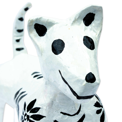 Papier mache figurine, 'Faithful in Death' - Handcrafted Papier Mache Dog Skeleton Figurine from Mexico