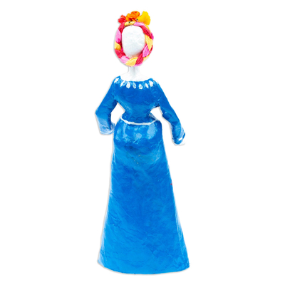 Figur aus Pappmaché - Handgefertigte Catrina-Figur aus Pappmaché in Cyan