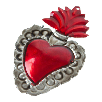 Stahlornament - Mexikanisches Herz-Ornament aus Stahl mit Weißblech und Rottönen