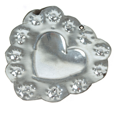 Steel ornament, 'Myriad of Feelings' - Tin-Plated Steel Ornament with Floral Repousse Motifs