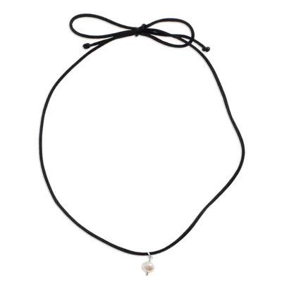 Mexican Pendant Necklace with Cultured Pearl and Silk Cord