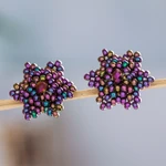 Beaded button earrings, 'Litmus Star' - Star-shaped Beaded Button Earrings Handcrafted in Mexico