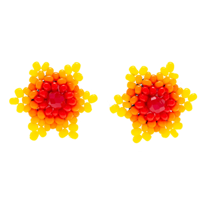 Mexican Handcrafted Star-shaped Beaded Button Earrings